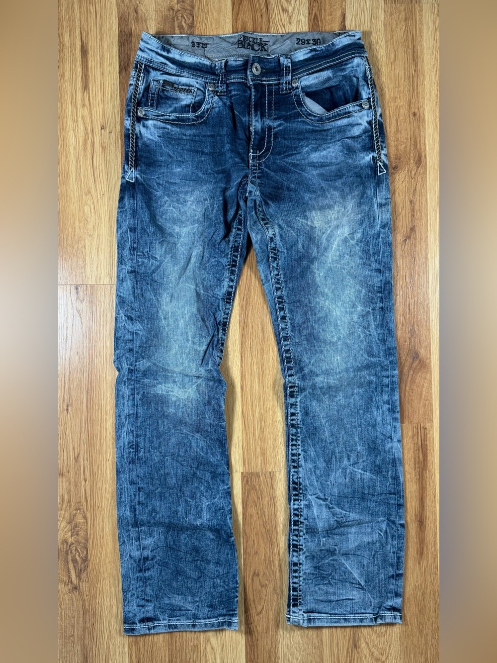 Buckle Men's Distressed Indigo Straight Jeans